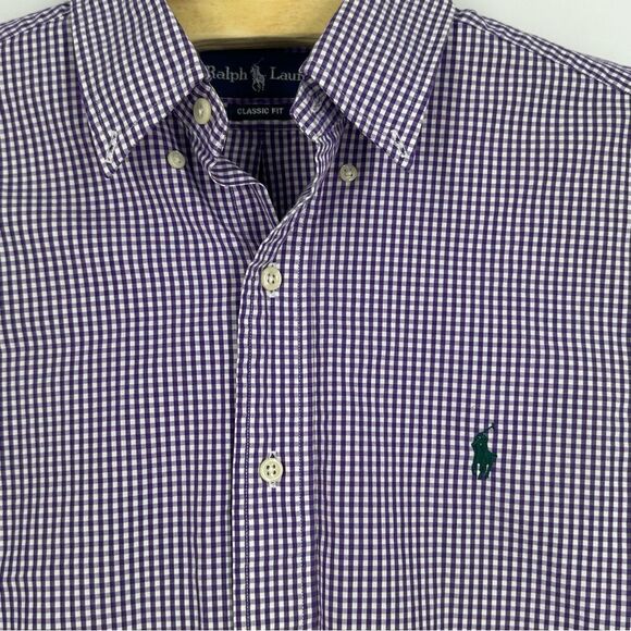 RALPH LAUREN Classic Fit Purple Gingham Plaid  Button Down Shirt Sz 34/35 15.5” - Picture 3 of 6